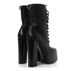 Saint Laurent Calfskin Mina Lace Up Platform Boots 40 Black