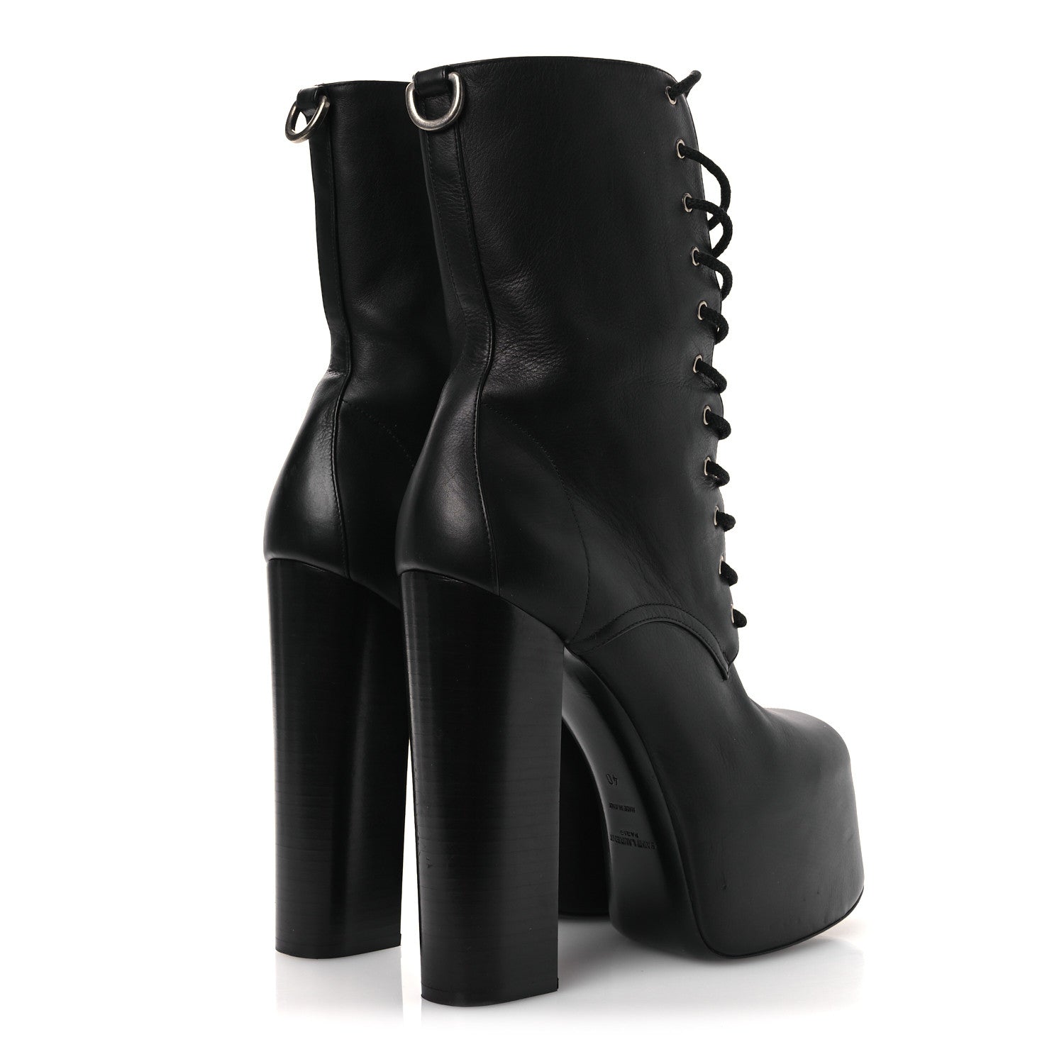 Saint Laurent Calfskin Mina Lace Up Platform Boots 40 Black