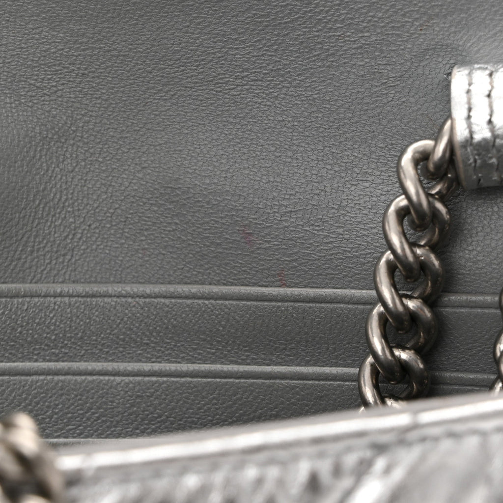 Balenciaga Metallic Calfskin Quilted Crush Wallet On Chain Silver