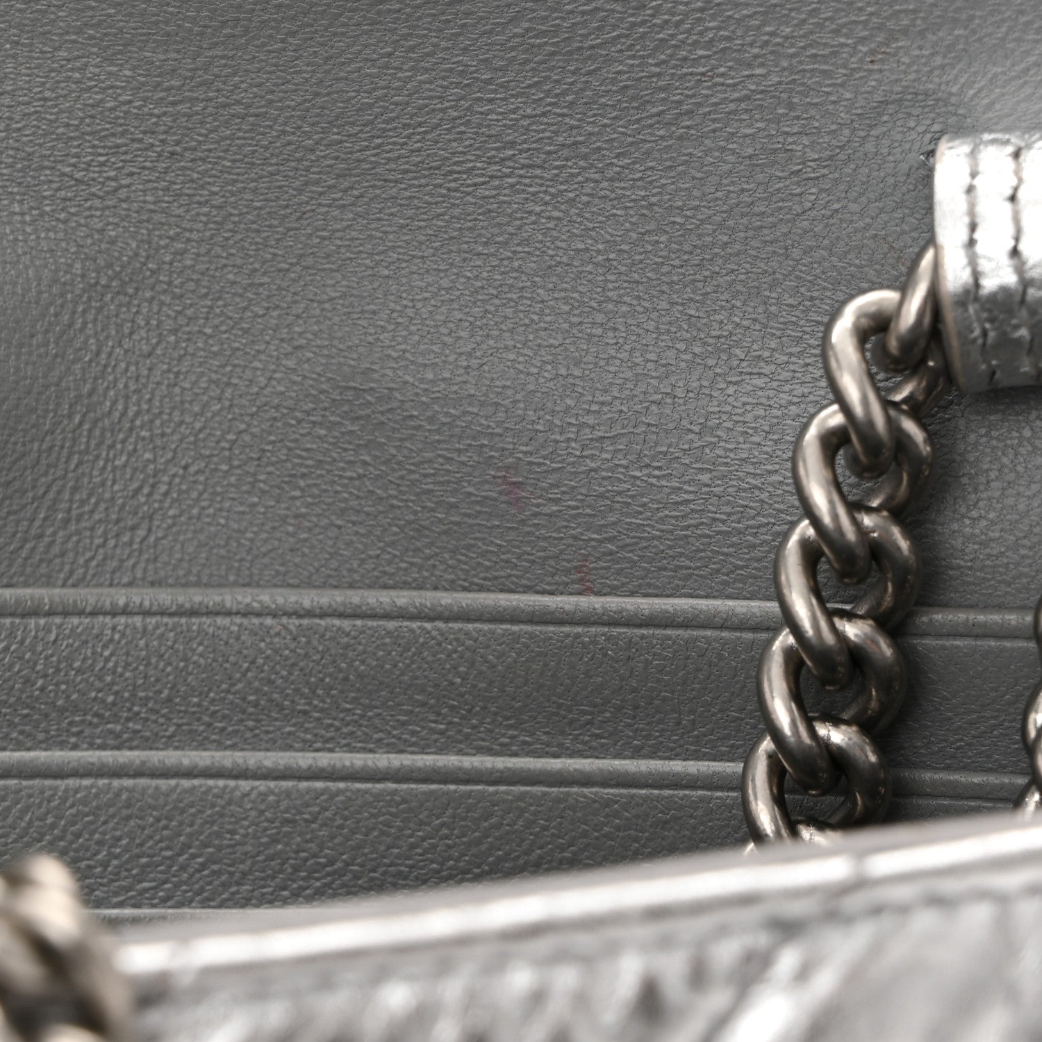 Balenciaga Metallic Calfskin Quilted Crush Wallet On Chain Silver