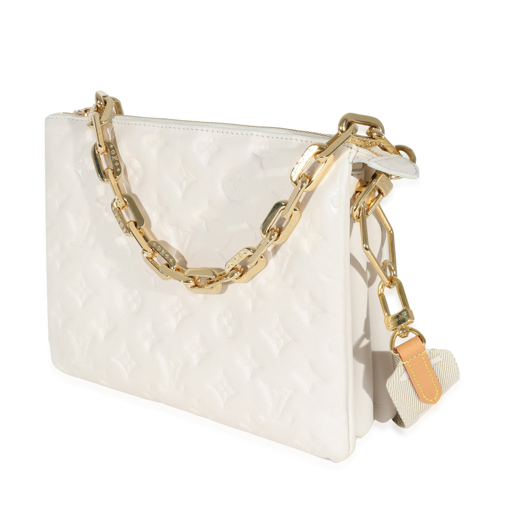 Louis Vuitton Louis Vuitton Cream Puffy Lambskin Monogram Coussin PM