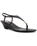 Saint Laurent Cassandre Wedge Leather Thong Sandal