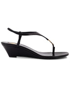Saint Laurent Cassandre Wedge Leather Thong Sandal