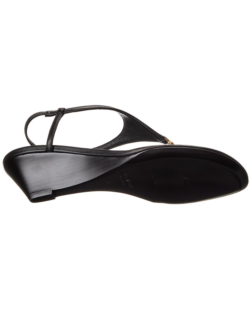 Saint Laurent Cassandre Wedge Leather Thong Sandal