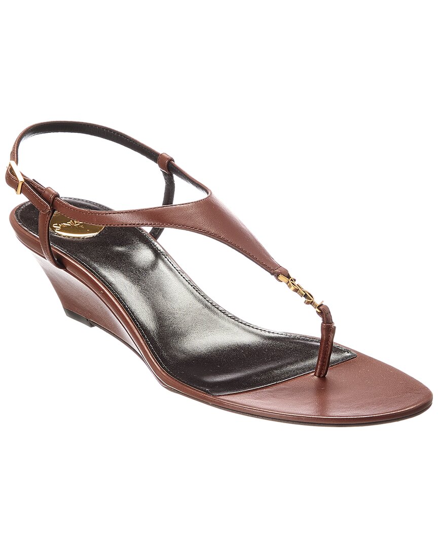 Saint Laurent Cassandra Leather Wedge Sandal
