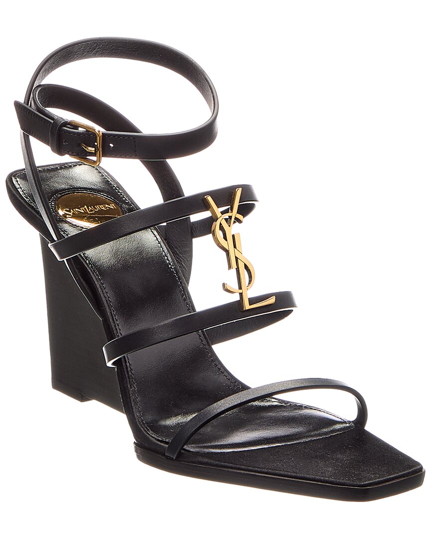 Saint Laurent Cassandra 90 Leather Wedge Sandal