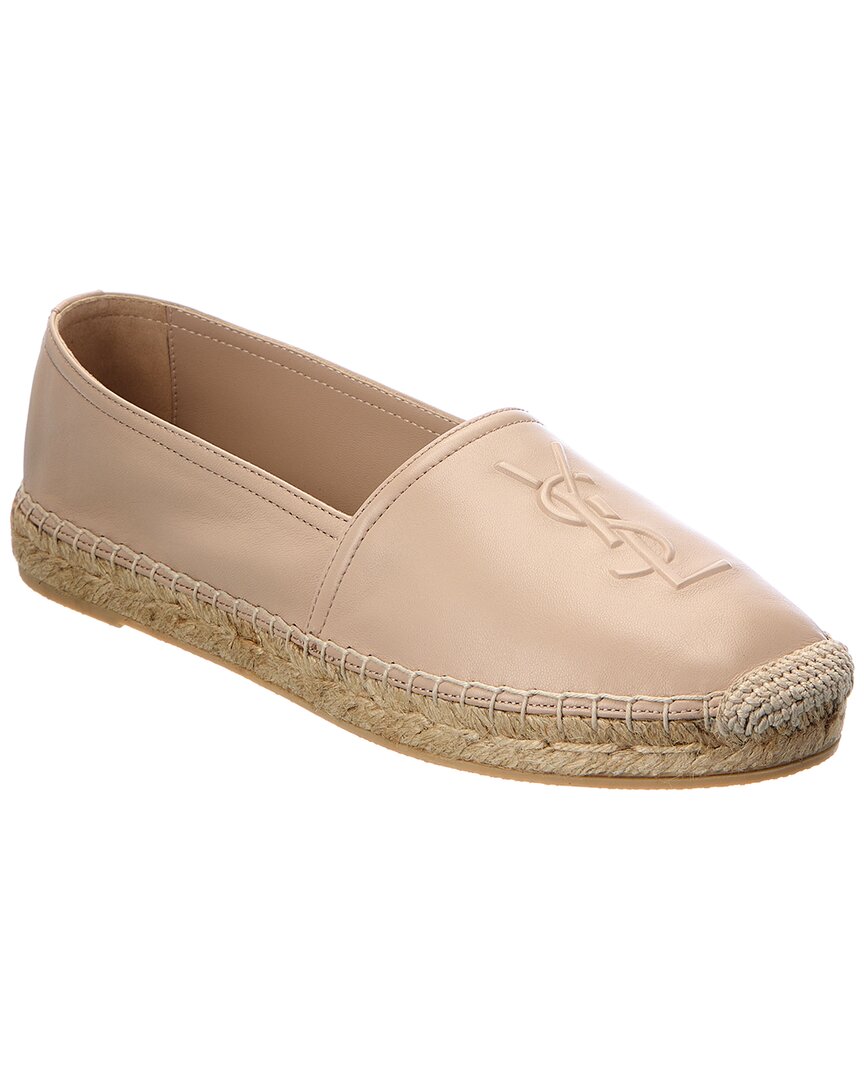 Saint Laurent Monogram Leather Espadrille, 36, Brown