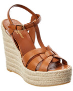 Saint Laurent Tribute 85 Leather Espadrille Wedge Sandal