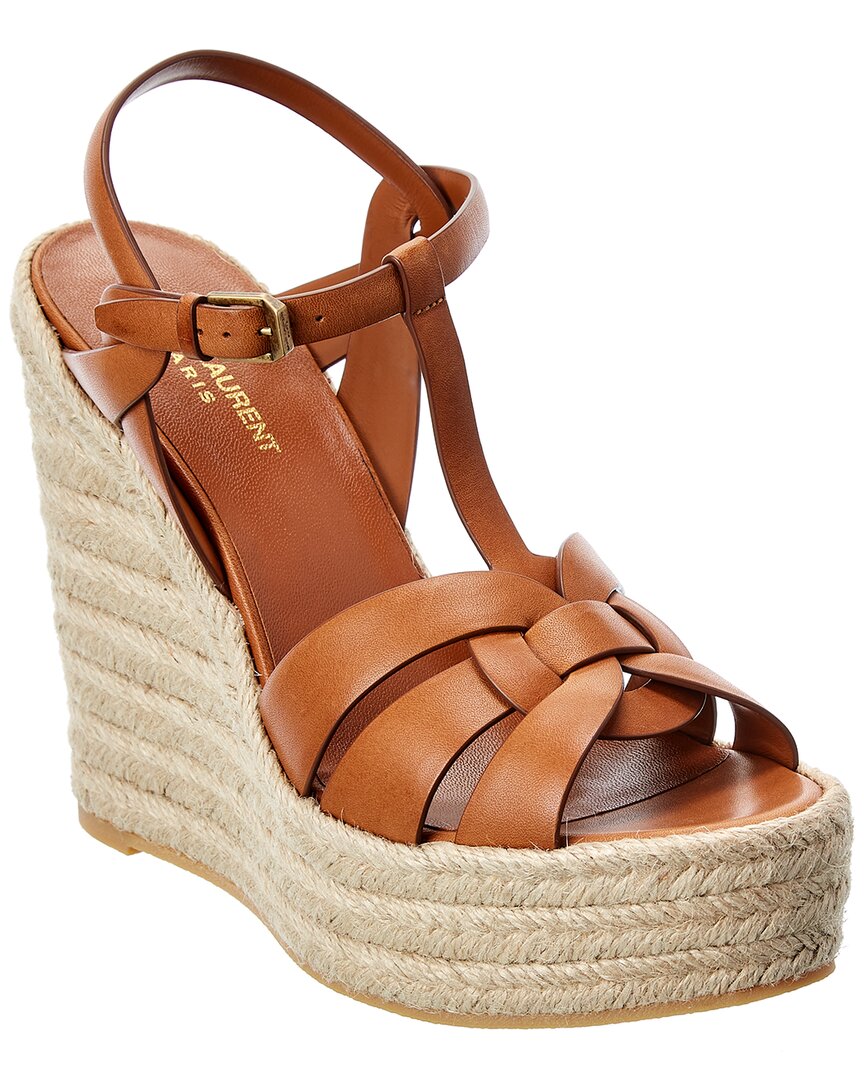 Saint Laurent Tribute 85 Leather Espadrille Wedge Sandal