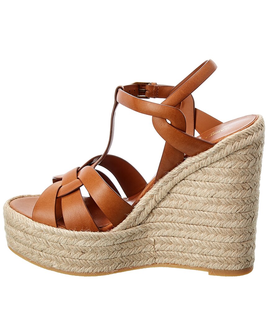 Saint Laurent Tribute 85 Leather Espadrille Wedge Sandal