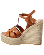 Saint Laurent Tribute 85 Leather Espadrille Wedge Sandal