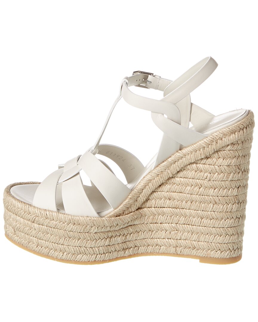 Saint Laurent Tribute 85 Leather Espadrille Wedge Sandal