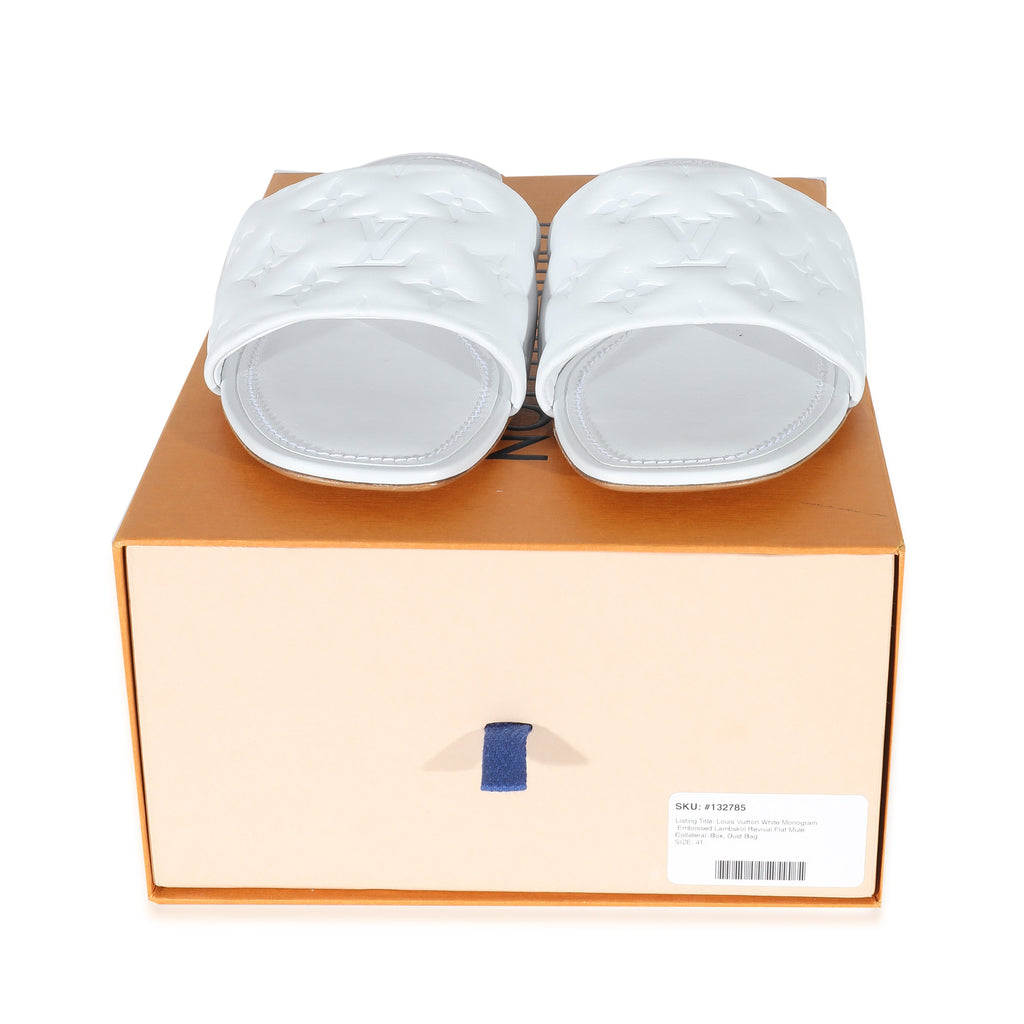 Louis Vuitton Louis Vuitton White Monogram Embossed Lambskin Revival Flat Mule