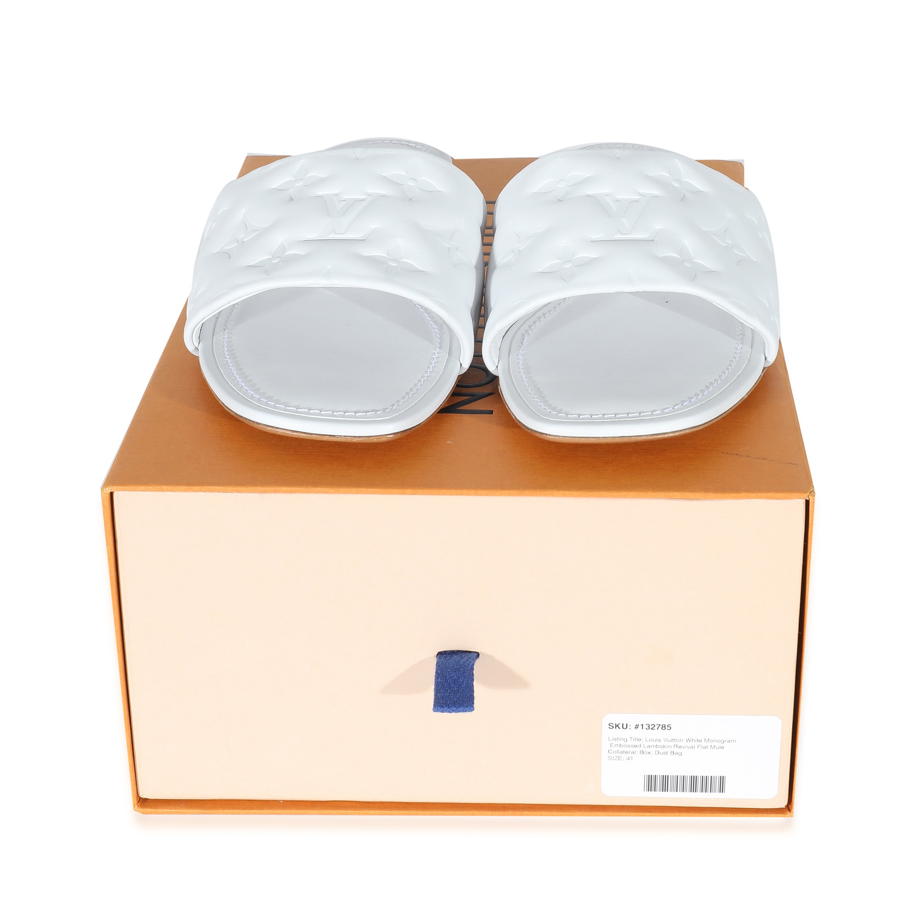 Louis Vuitton Louis Vuitton White Monogram Embossed Lambskin Revival Flat Mule
