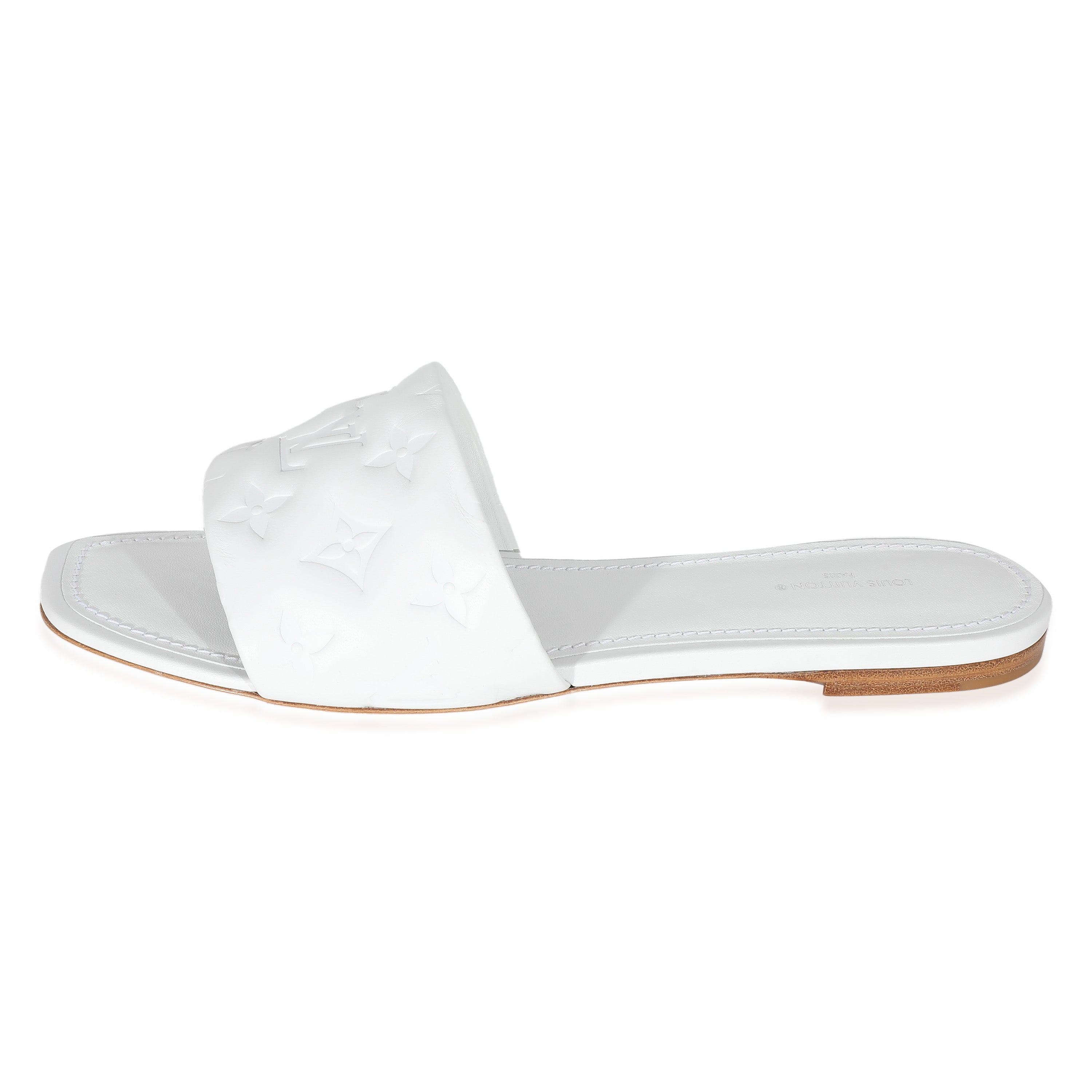 Louis Vuitton Louis Vuitton White Monogram Embossed Lambskin Revival Flat Mule