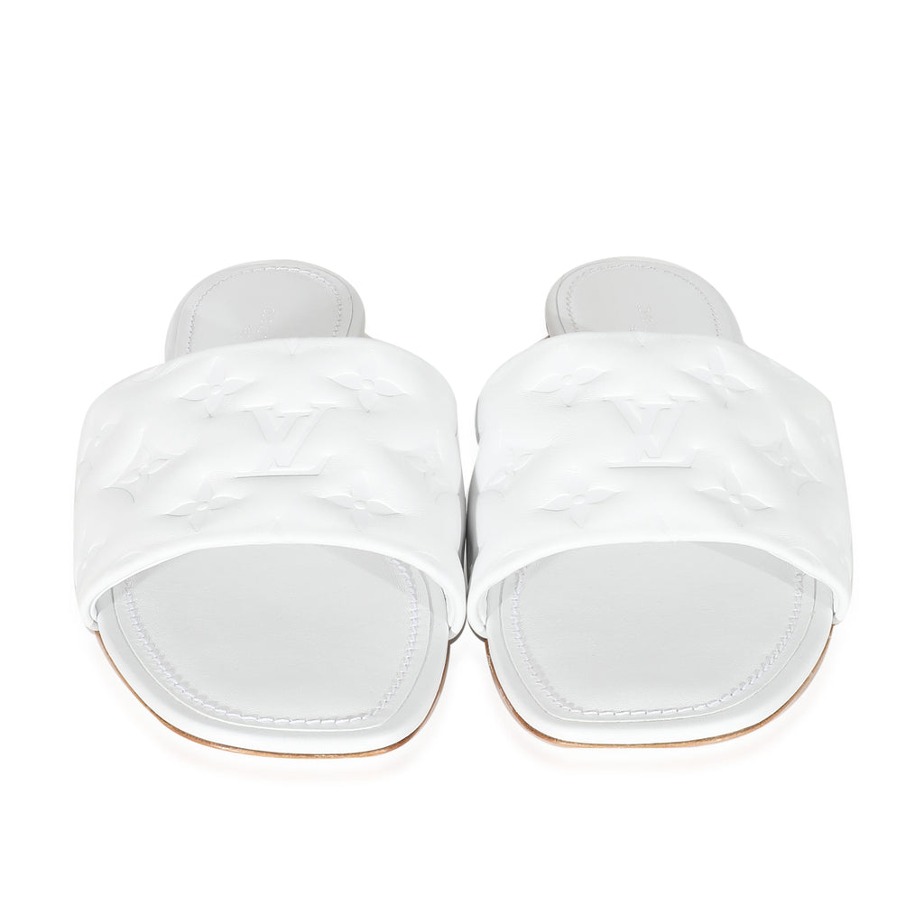 Louis Vuitton Louis Vuitton White Monogram Embossed Lambskin Revival Flat Mule