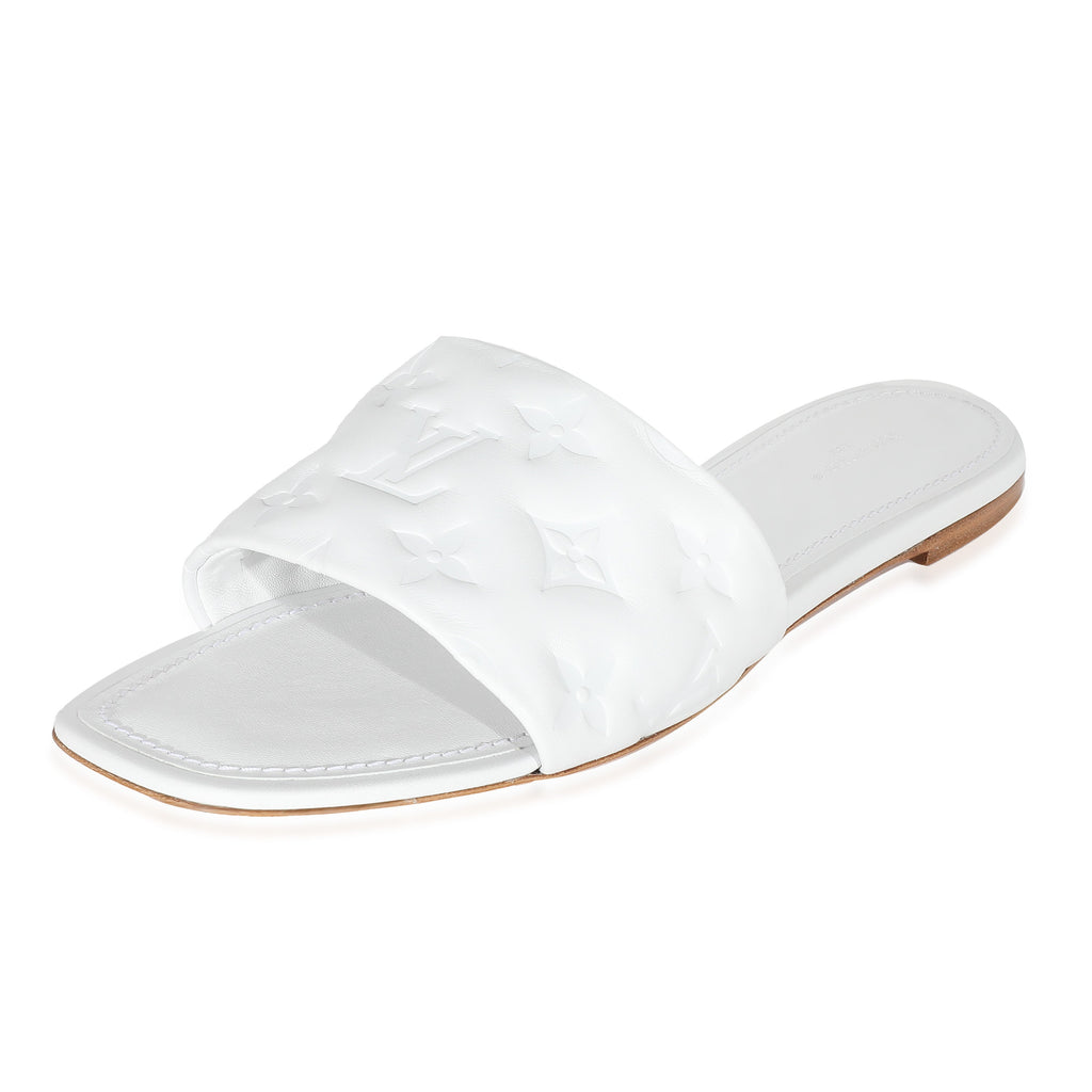Louis Vuitton Louis Vuitton White Monogram Embossed Lambskin Revival Flat Mule