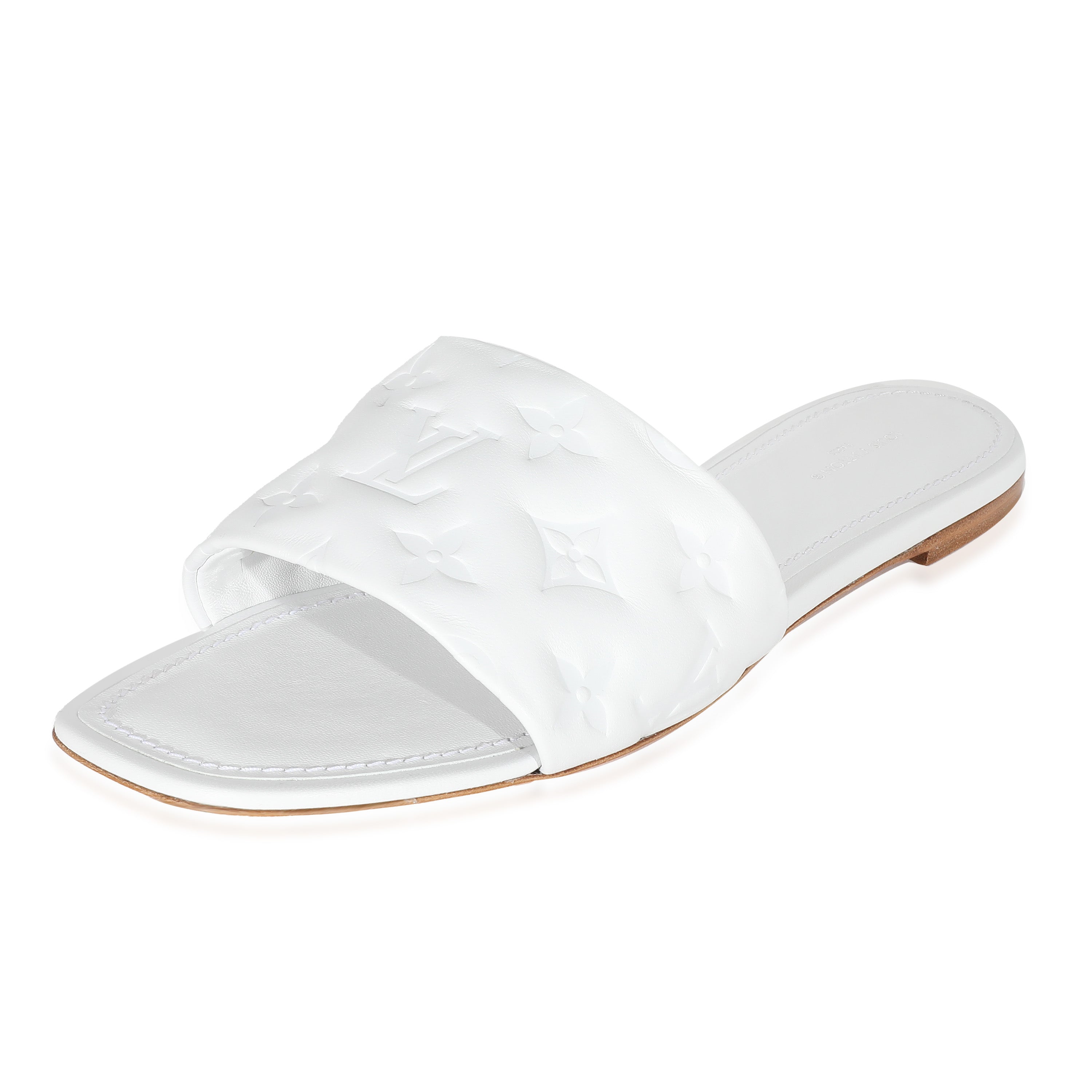 Louis Vuitton Louis Vuitton White Monogram Embossed Lambskin Revival Flat Mule