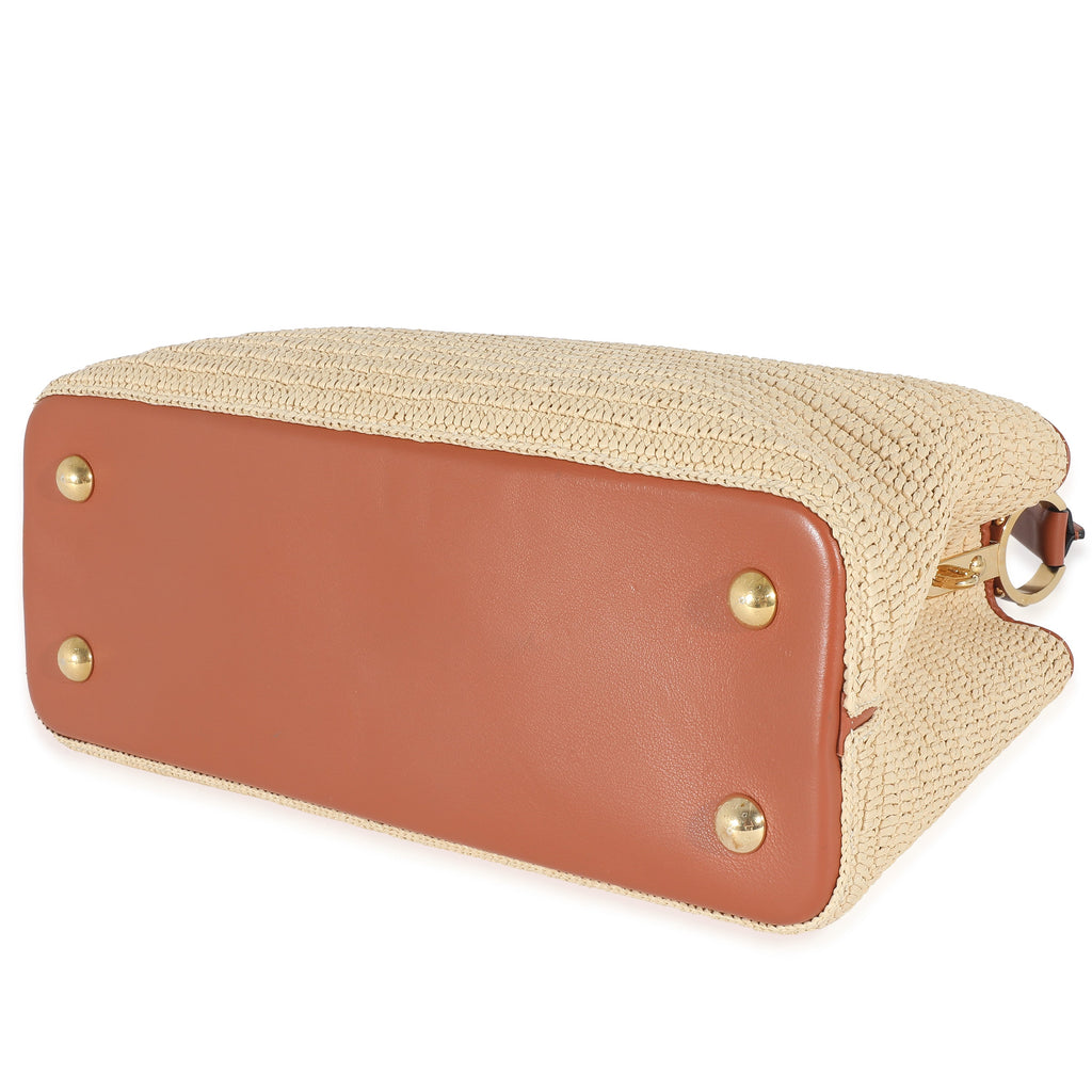 Louis Vuitton Caramel Leather & Beige Raffia Capucines MM