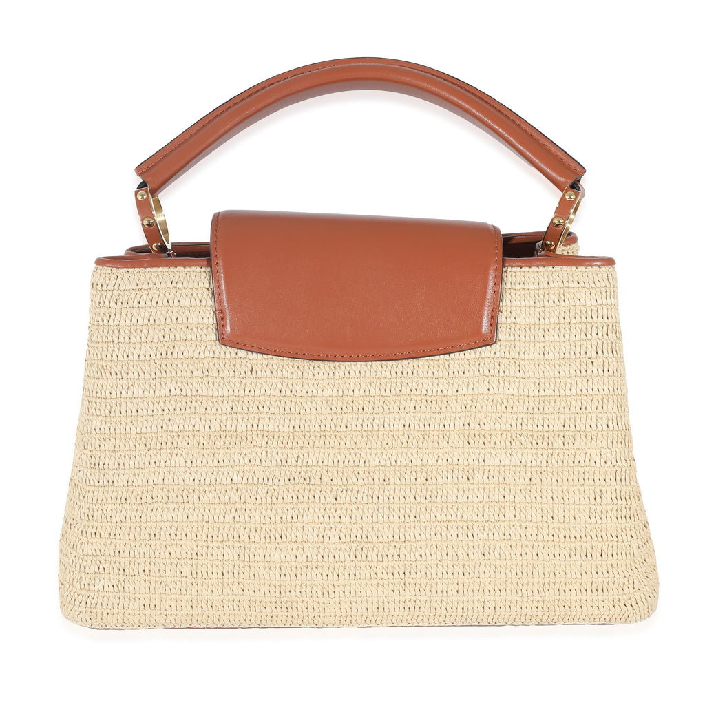 Louis Vuitton Caramel Leather & Beige Raffia Capucines MM