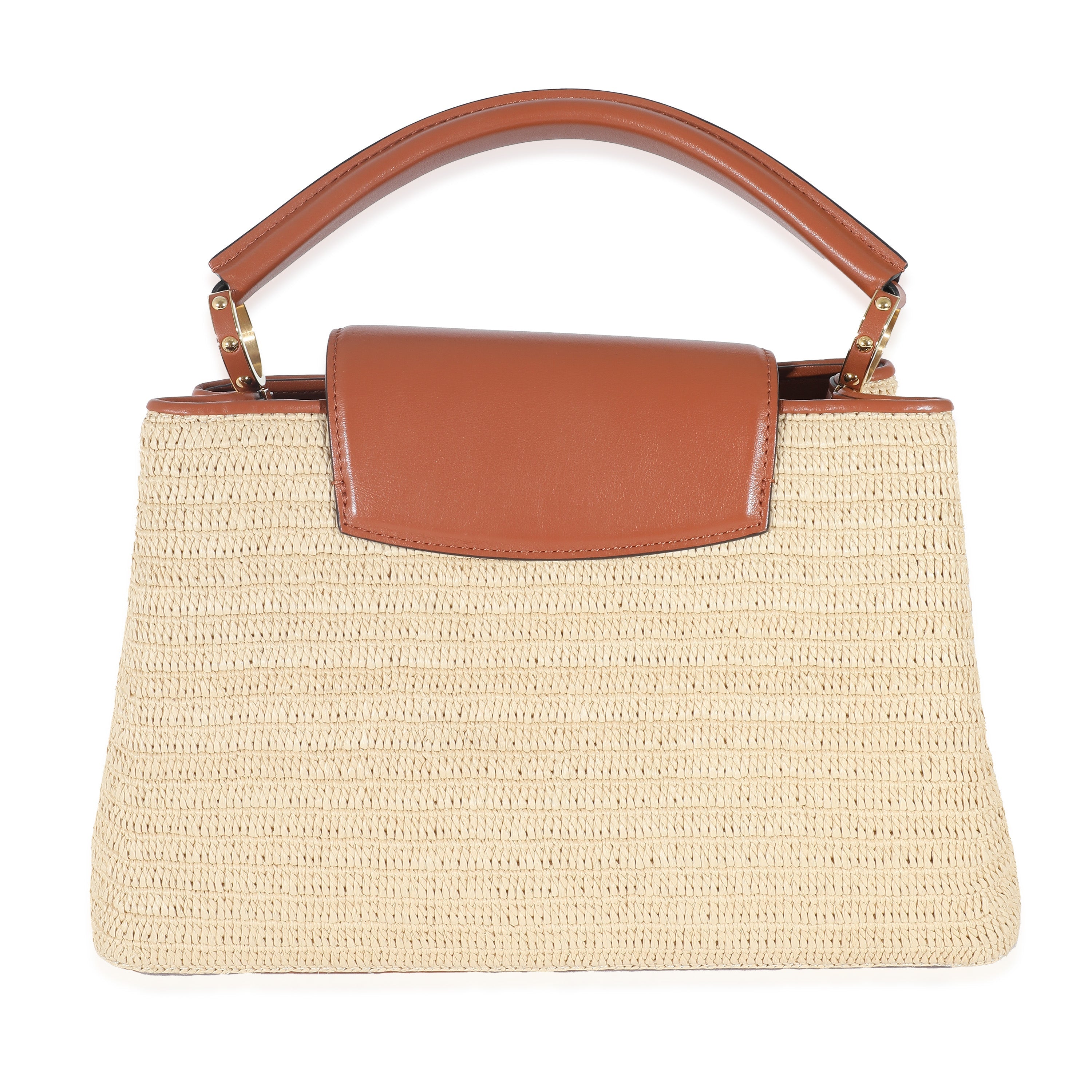 Louis Vuitton Caramel Leather & Beige Raffia Capucines MM