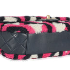 Chanel Fuchsia Navy White Shearling Lambskin Emoticon Single Flap Bag