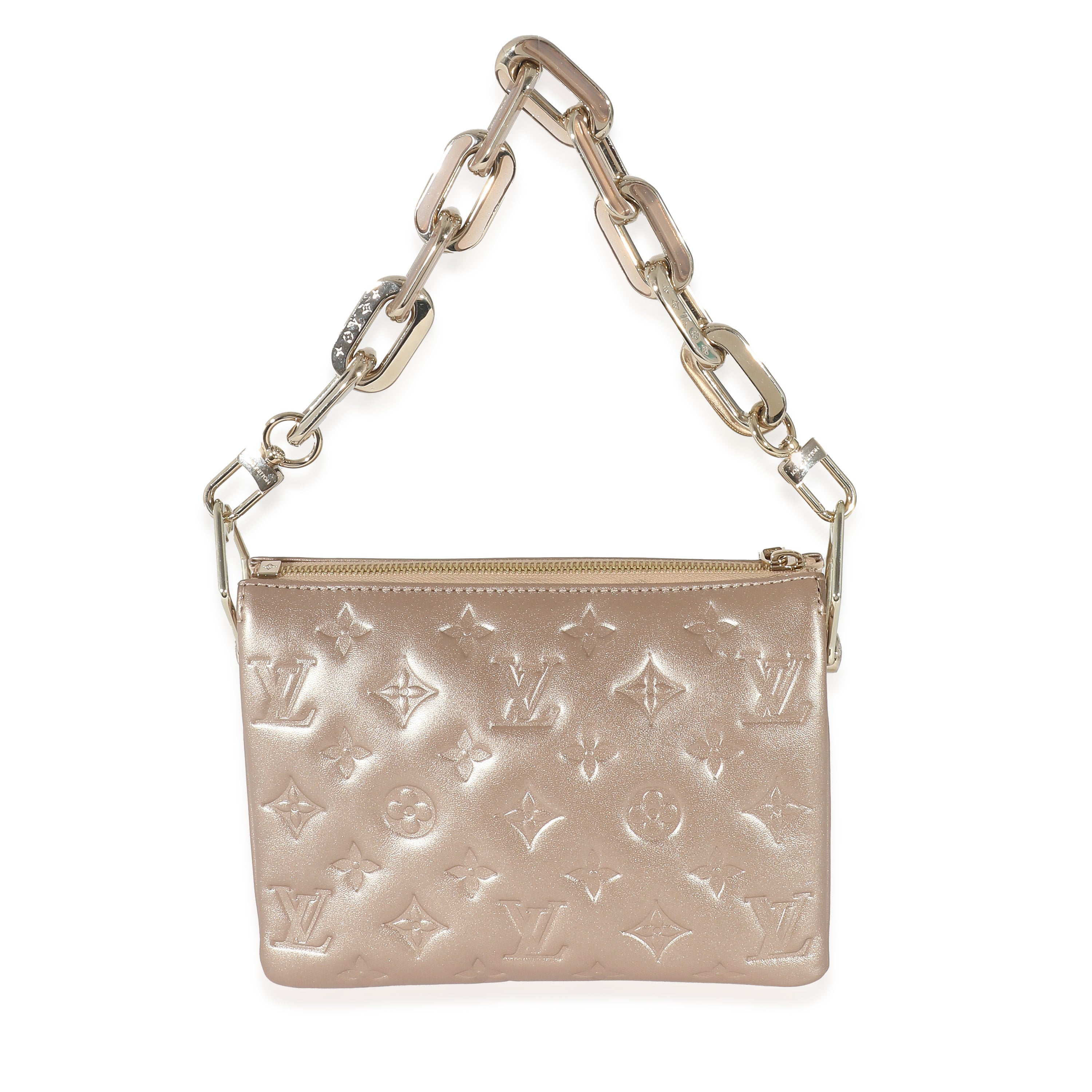 Louis Vuitton Louis Vuitton Light Gold Monogram Embossed Puffy Lambskin Coussin BB