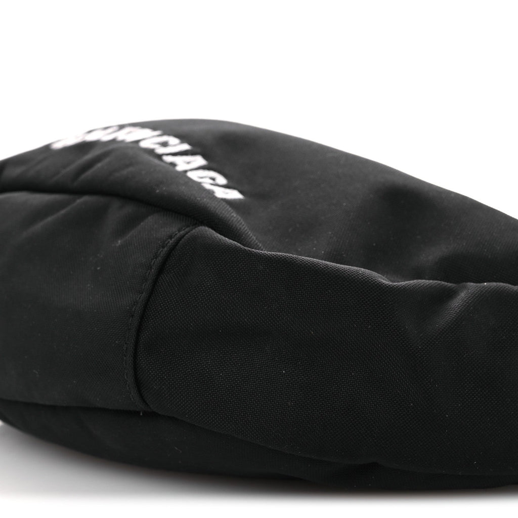 Balenciaga Recycled Sport Nylon Logo Embroidered Wheel Sling Bag Black White