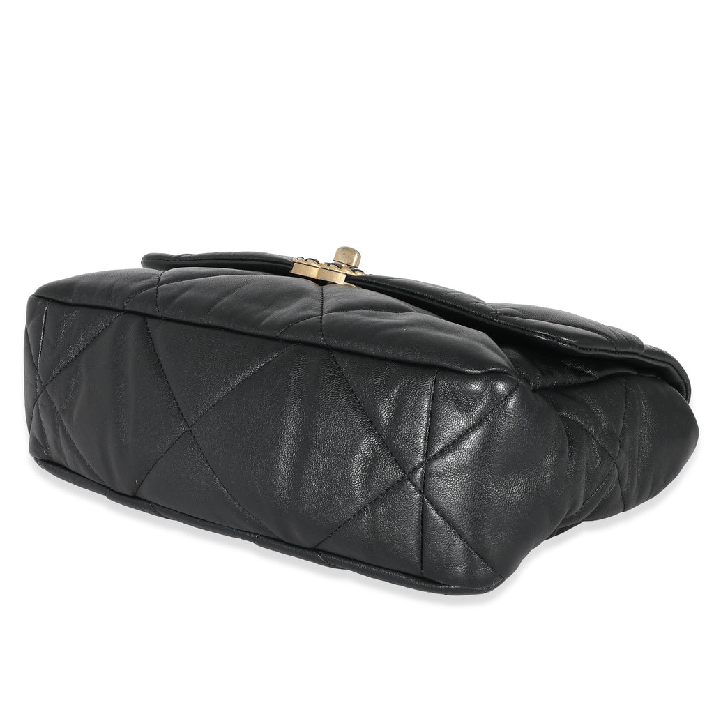 Chanel Black Shiny Lambskin Large Chanel 19 Flap Bag