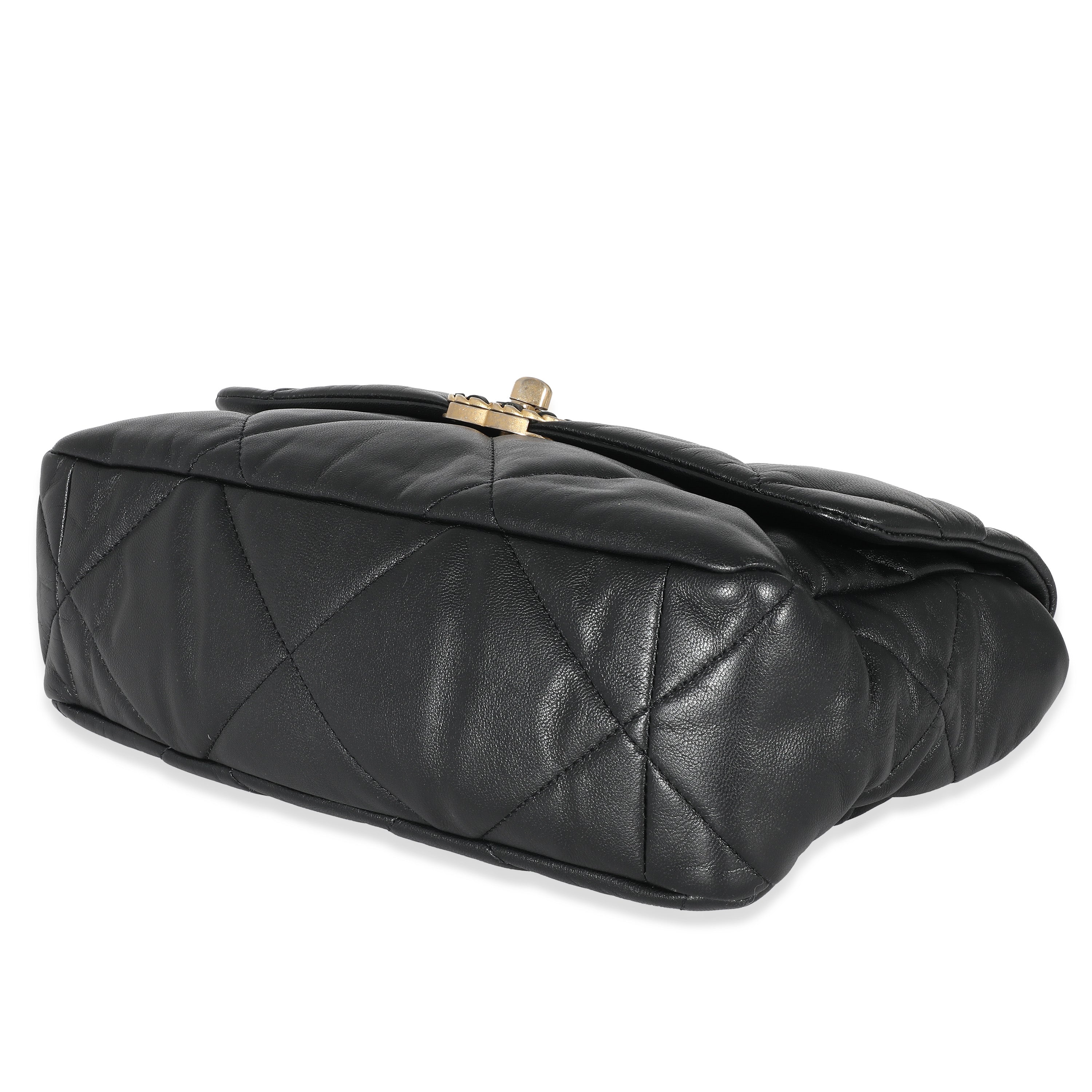 Chanel Black Shiny Lambskin Large Chanel 19 Flap Bag