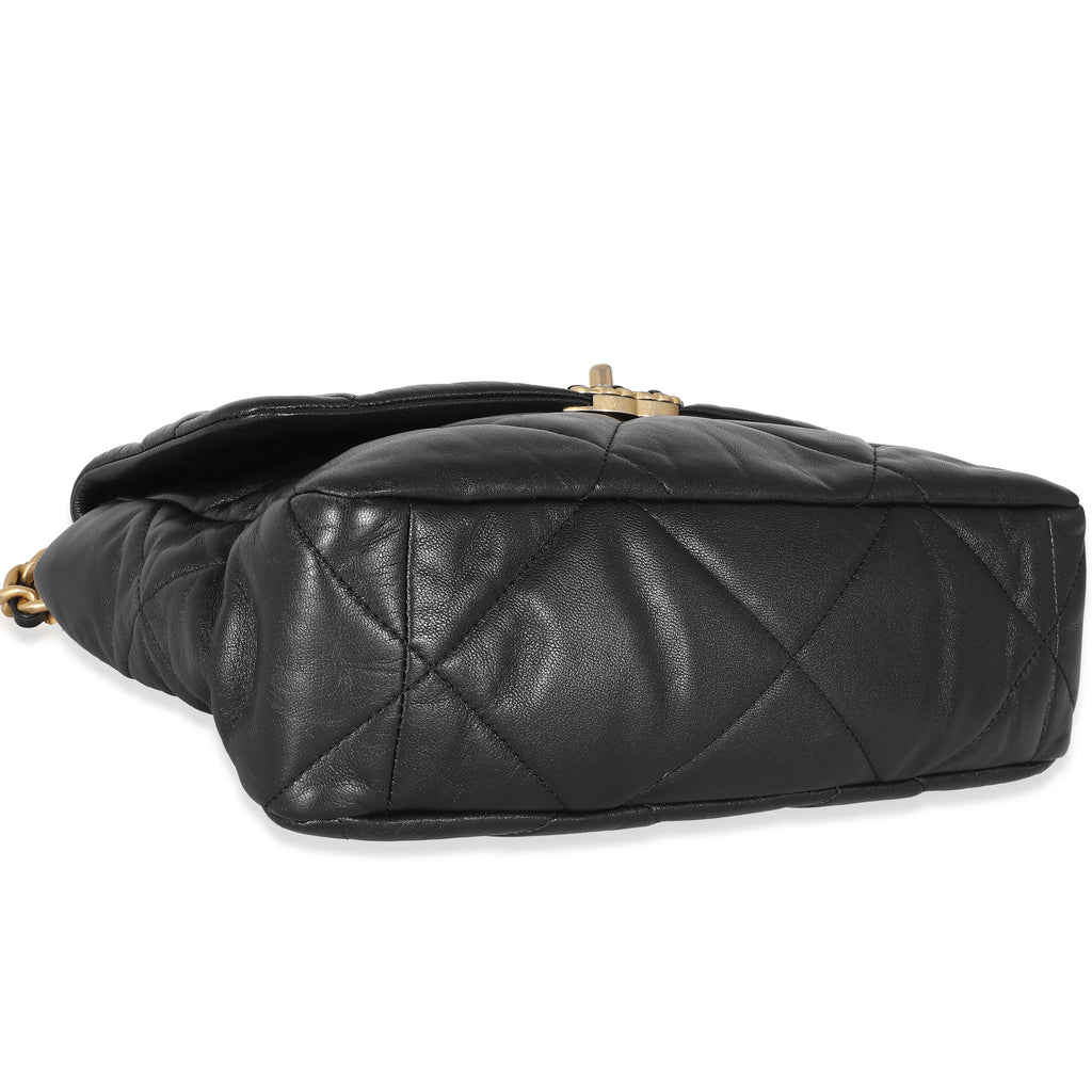 Chanel Black Shiny Lambskin Large Chanel 19 Flap Bag