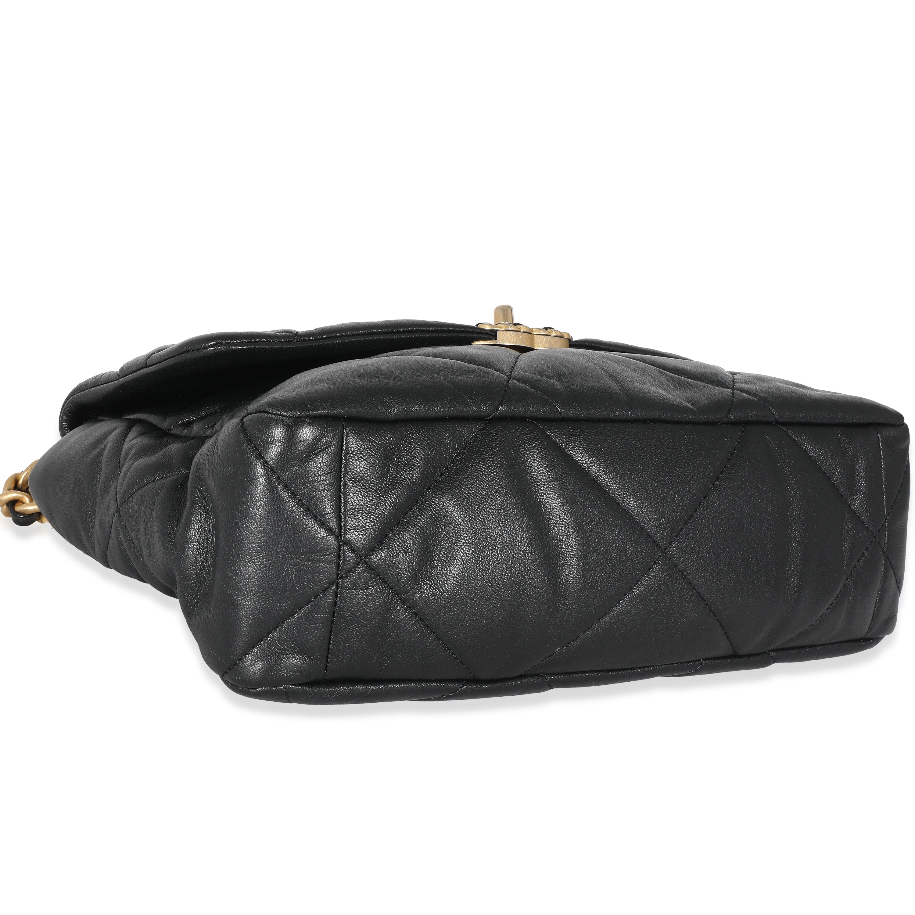 Chanel Black Shiny Lambskin Large Chanel 19 Flap Bag