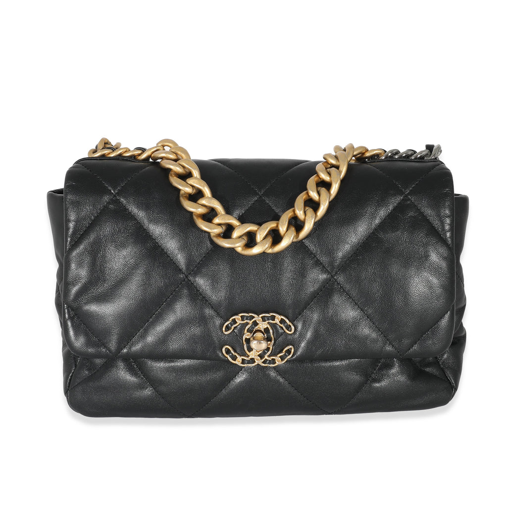 Chanel Black Shiny Lambskin Large Chanel 19 Flap Bag