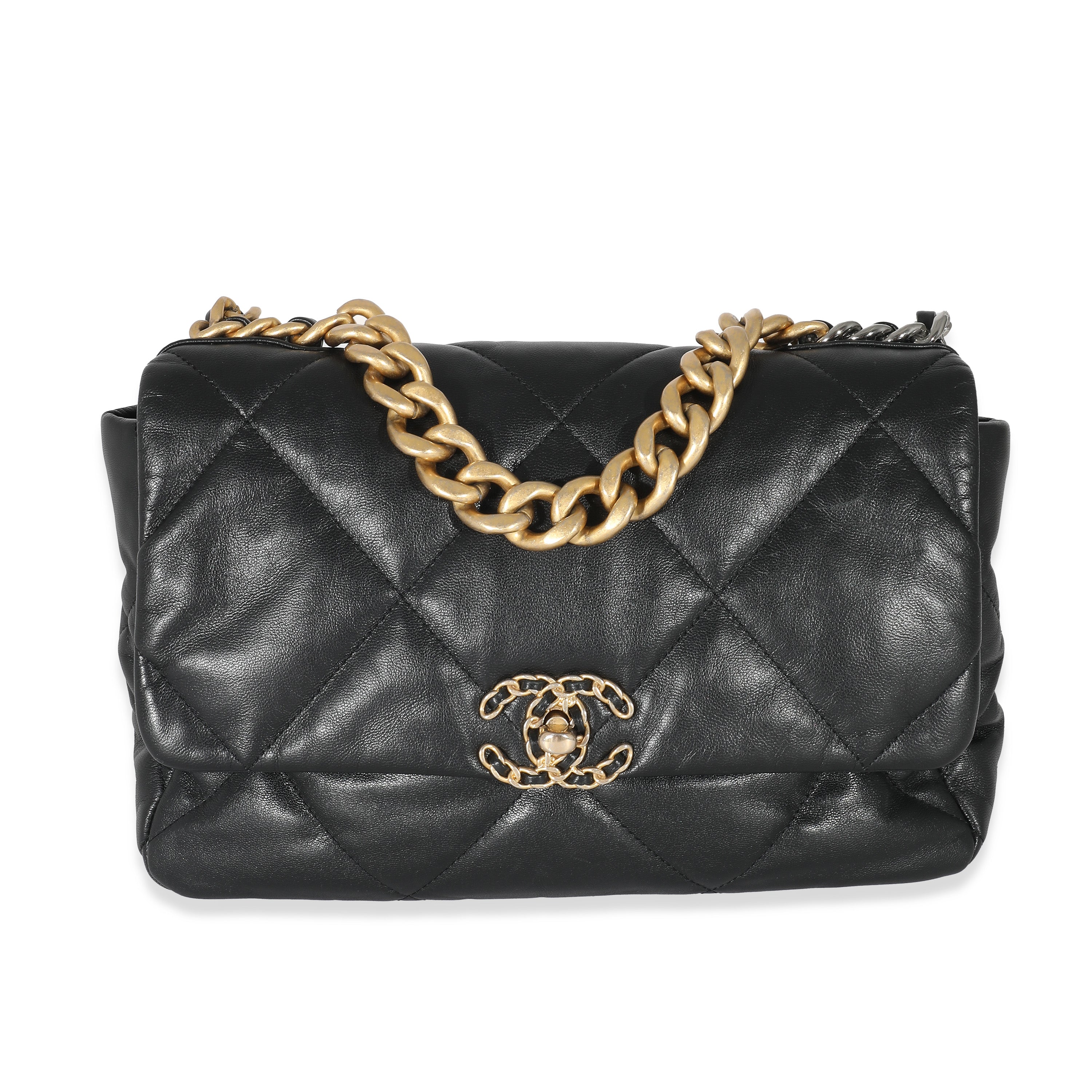 Chanel Black Shiny Lambskin Large Chanel 19 Flap Bag