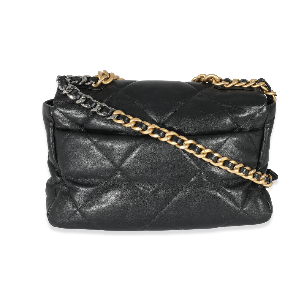 Chanel Black Shiny Lambskin Large Chanel 19 Flap Bag