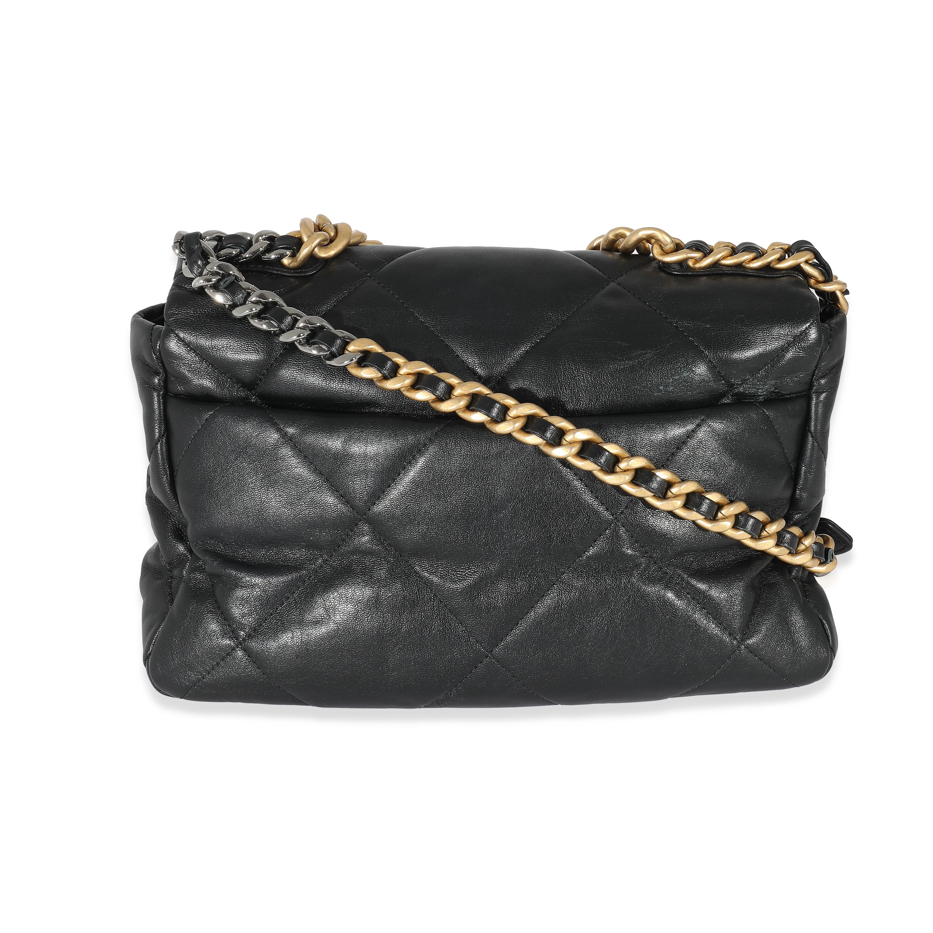 Chanel Black Shiny Lambskin Large Chanel 19 Flap Bag
