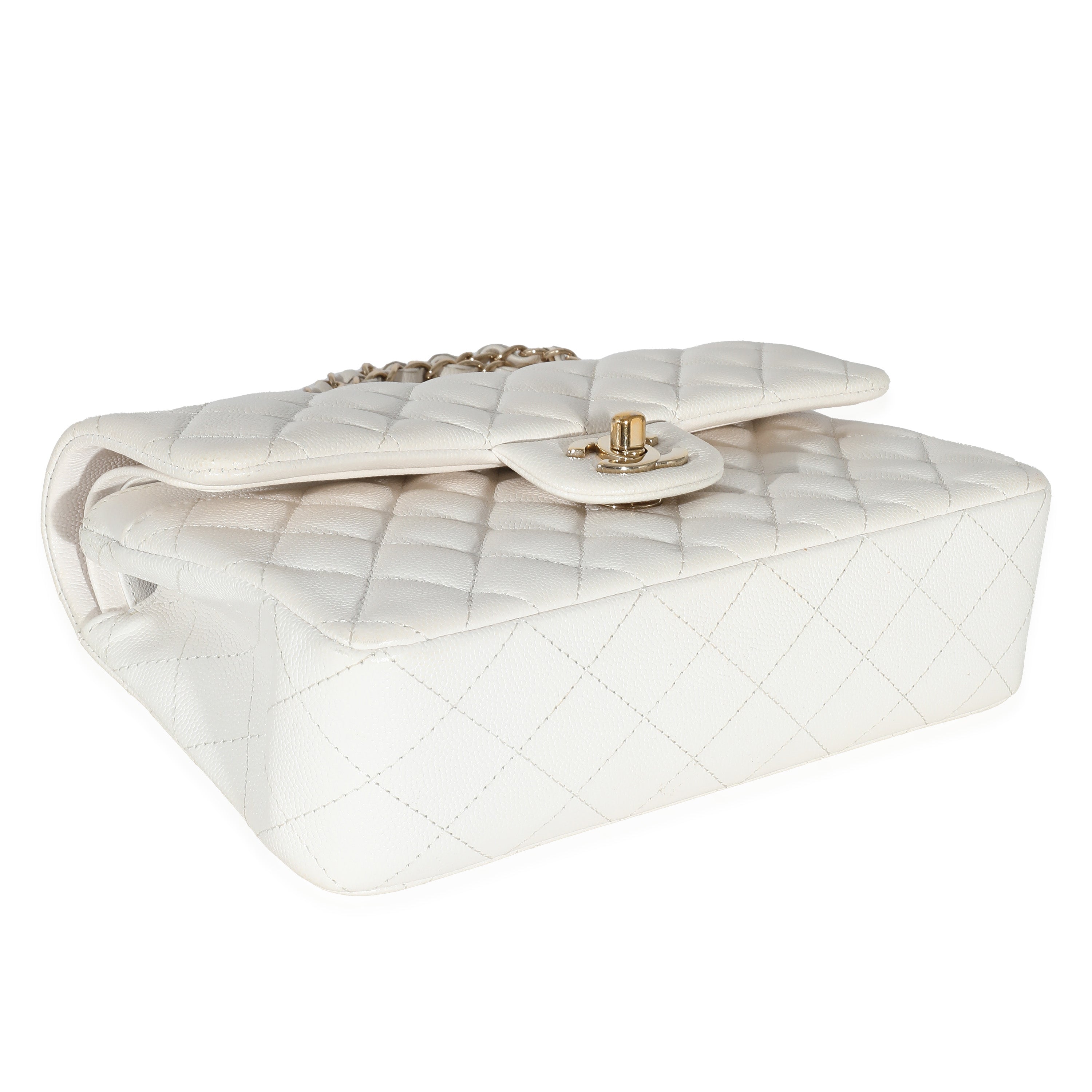 Chanel White Quilted Caviar Small Classic Double Flap Handbag