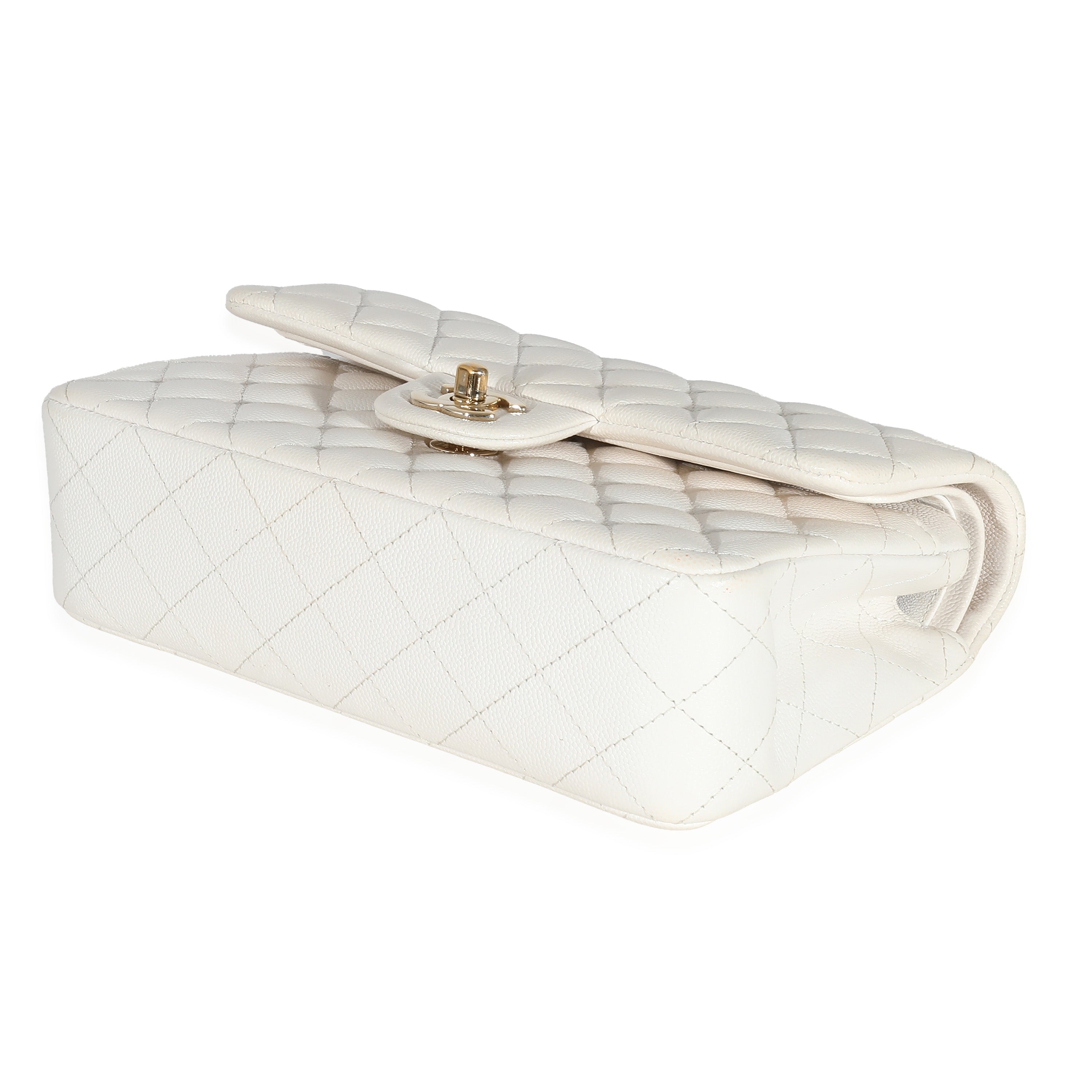 Chanel White Quilted Caviar Small Classic Double Flap Handbag