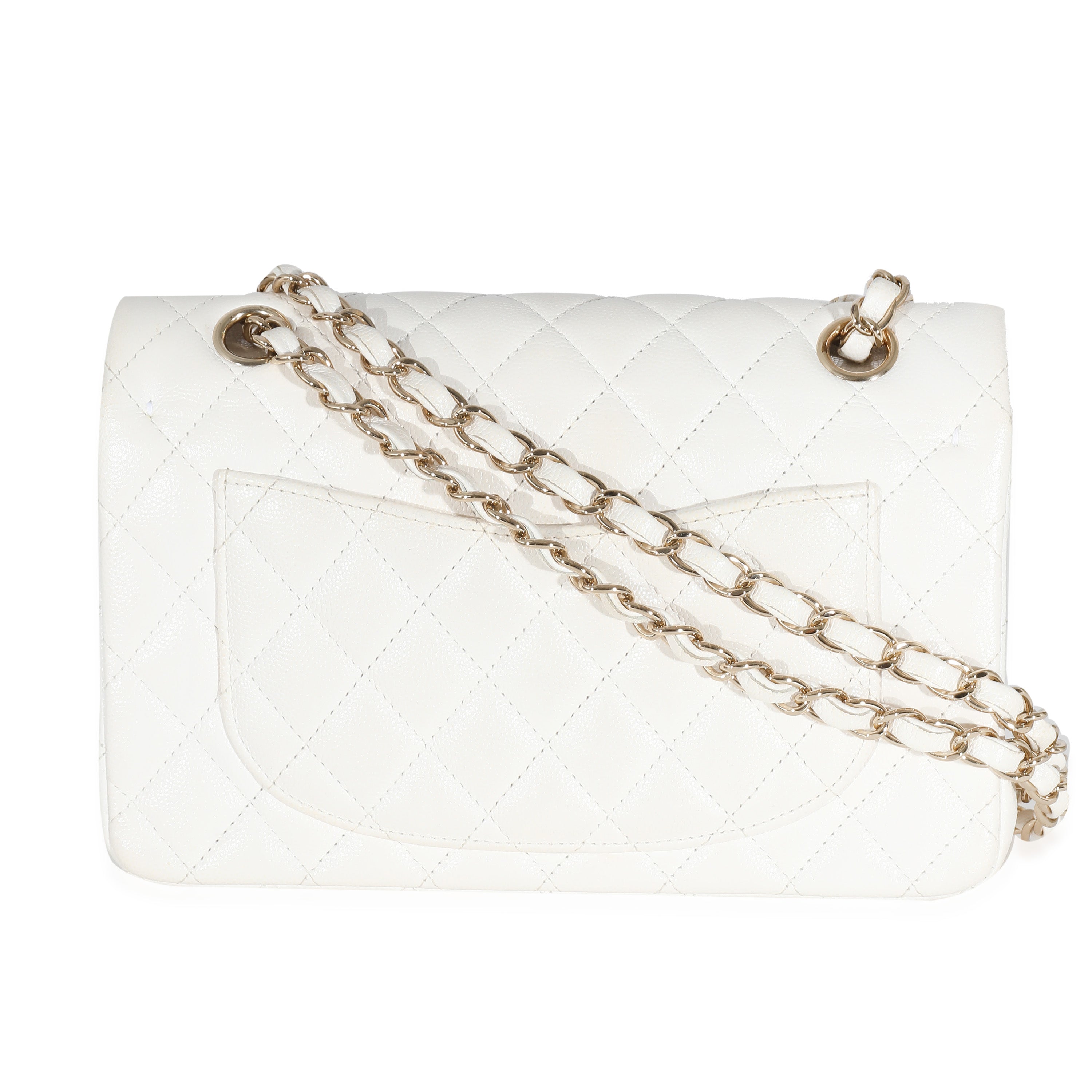 Chanel White Quilted Caviar Small Classic Double Flap Handbag