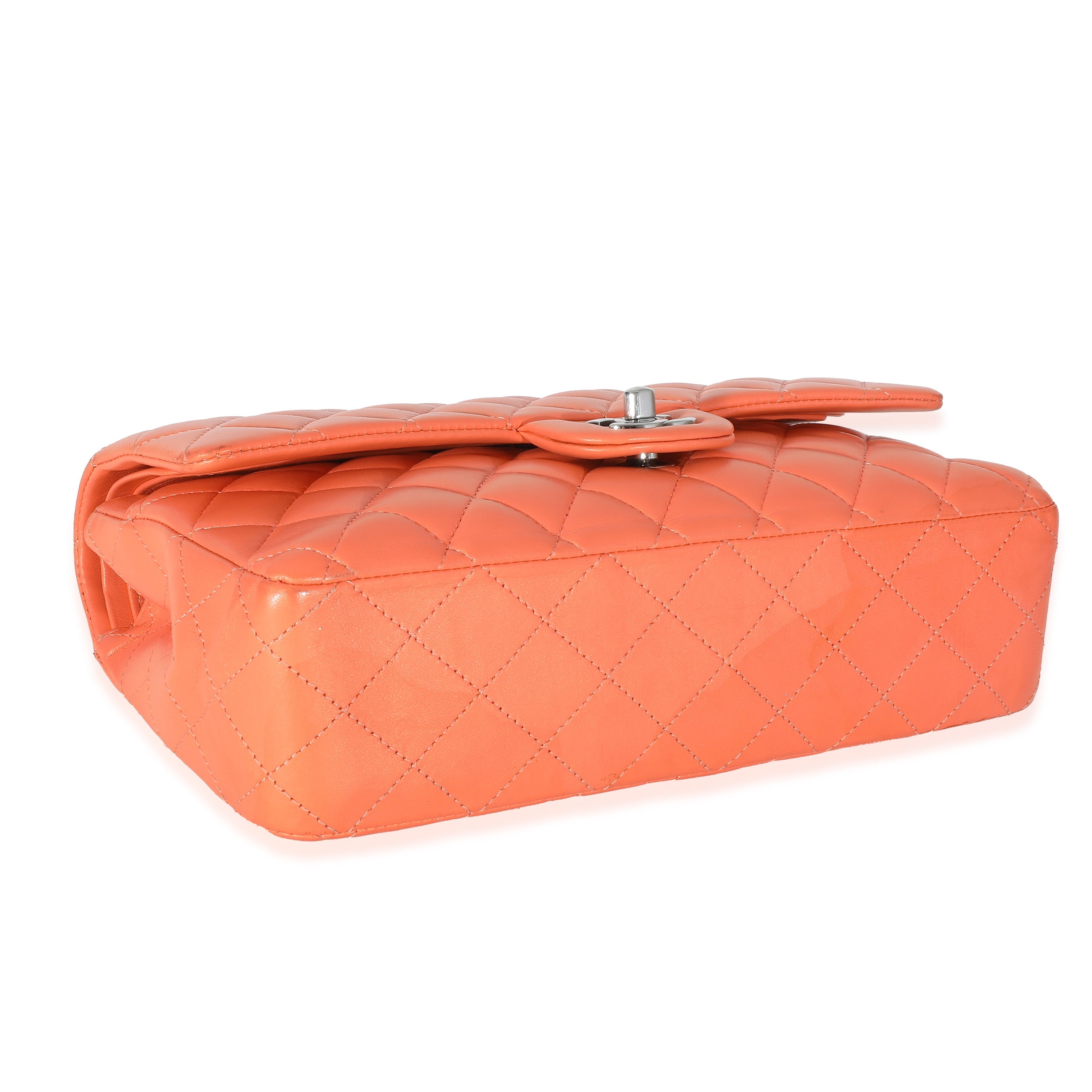 Chanel Orange Quilted Lambskin Medium Classic Double Flap Bag