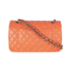 Chanel Orange Quilted Lambskin Medium Classic Double Flap Bag
