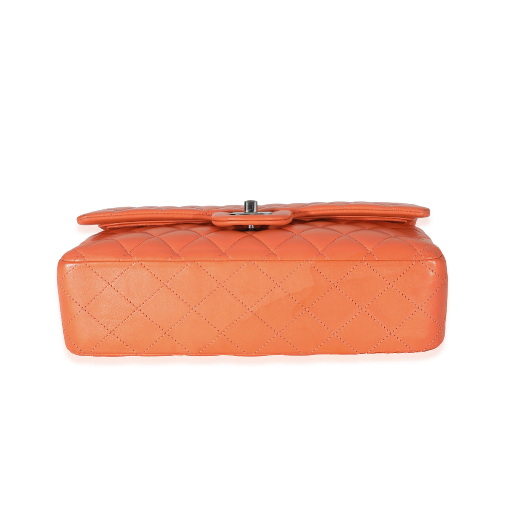 Chanel Orange Quilted Lambskin Medium Classic Double Flap Bag