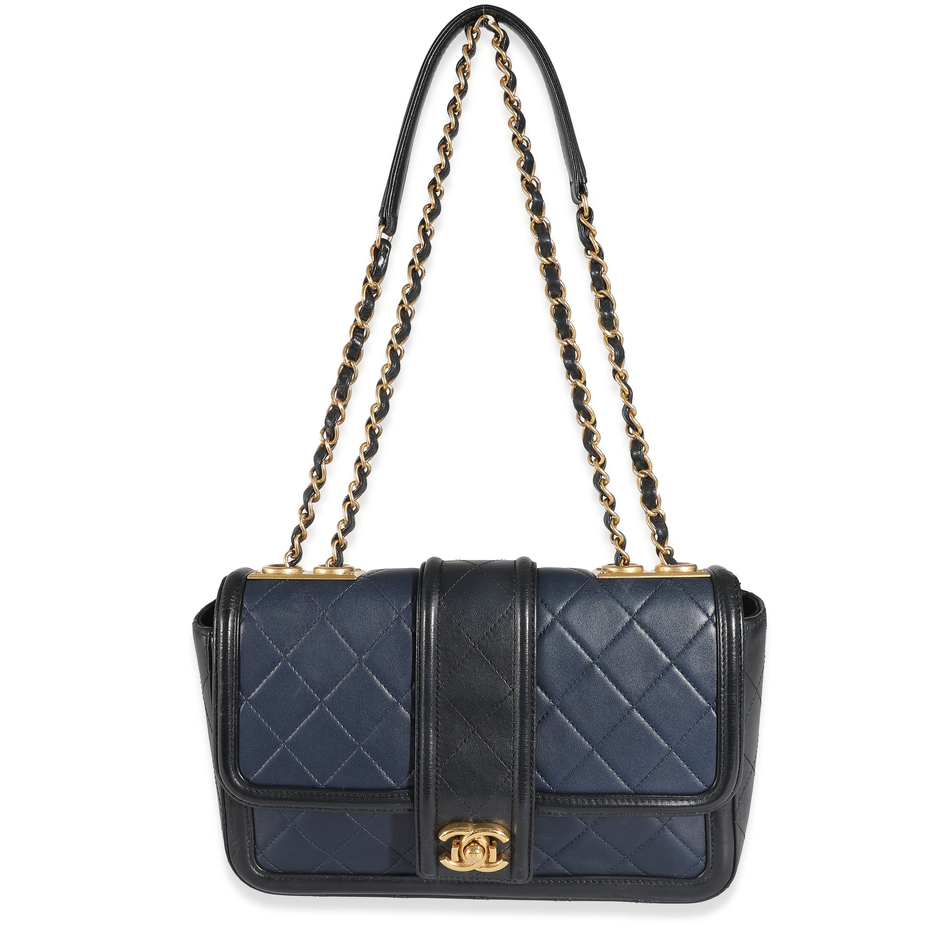 Chanel Navy Black Quilted Lambskin Medium Elegant CC Flap Bag