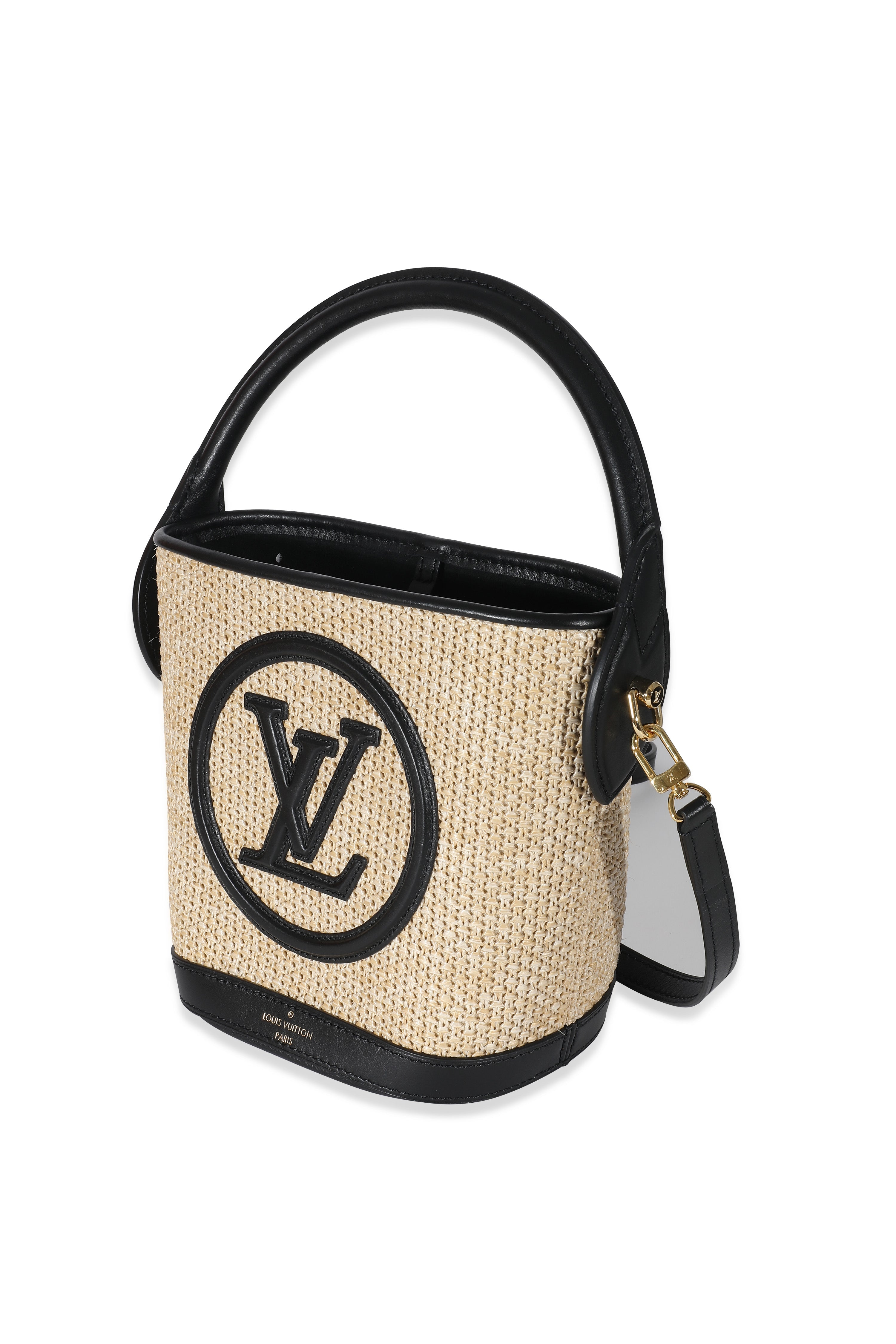 Louis Vuitton Louis Vuitton Black Beige Raffia Petit Bucket Bag