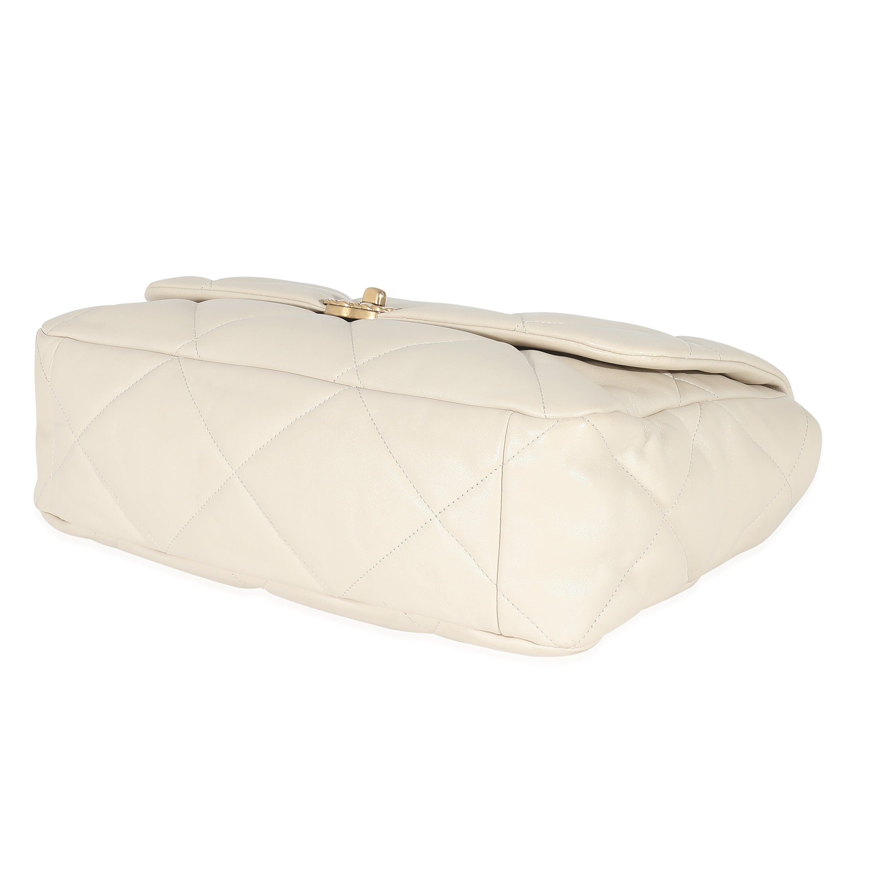 Chanel Ivory Shiny Quilted Lambskin Maxi Chanel 19 Flap Bag