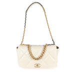 Chanel Ivory Shiny Quilted Lambskin Maxi Chanel 19 Flap Bag