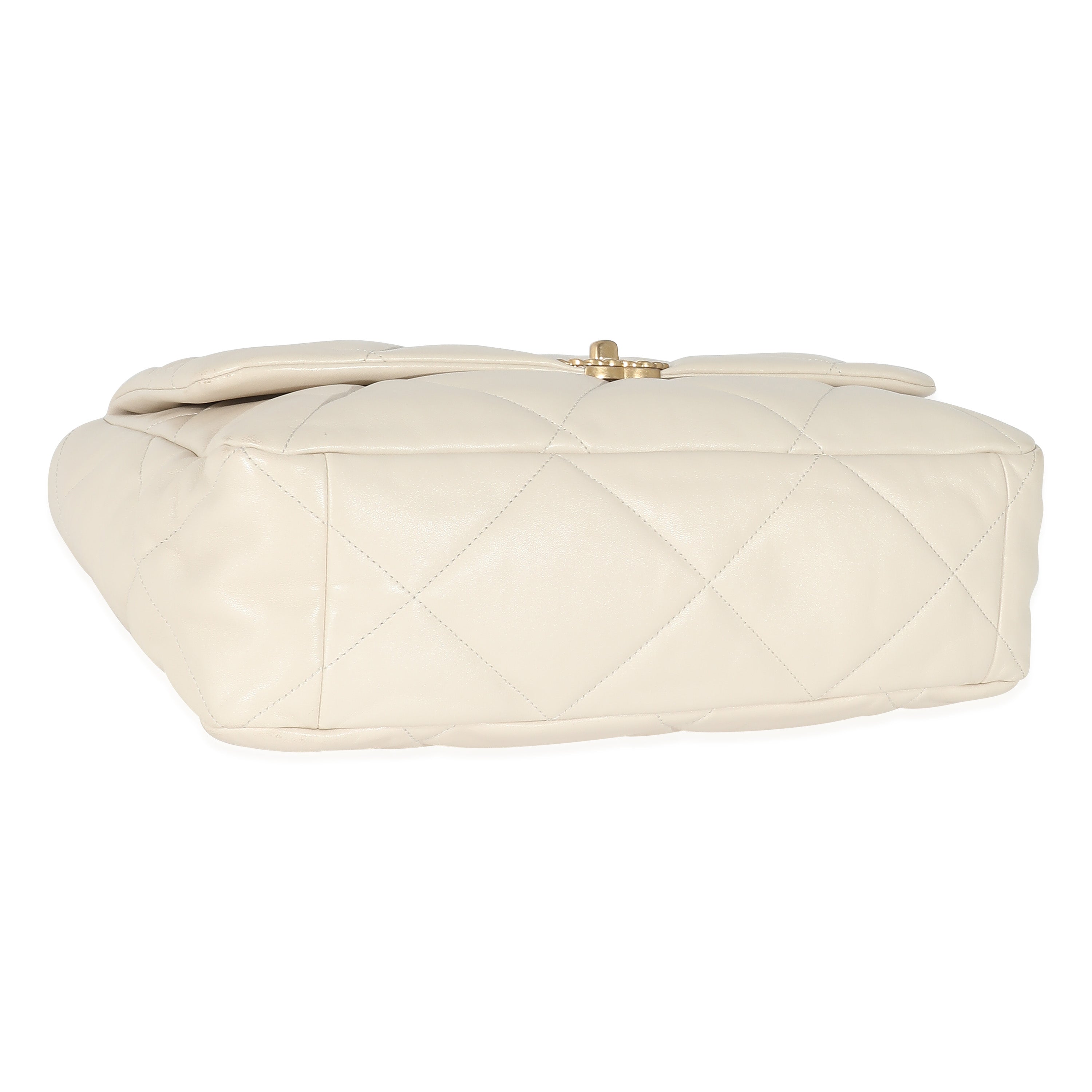 Chanel Ivory Shiny Quilted Lambskin Maxi Chanel 19 Flap Bag