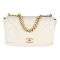Chanel Ivory Shiny Quilted Lambskin Maxi Chanel 19 Flap Bag