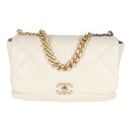 Chanel Ivory Shiny Quilted Lambskin Maxi Chanel 19 Flap Bag