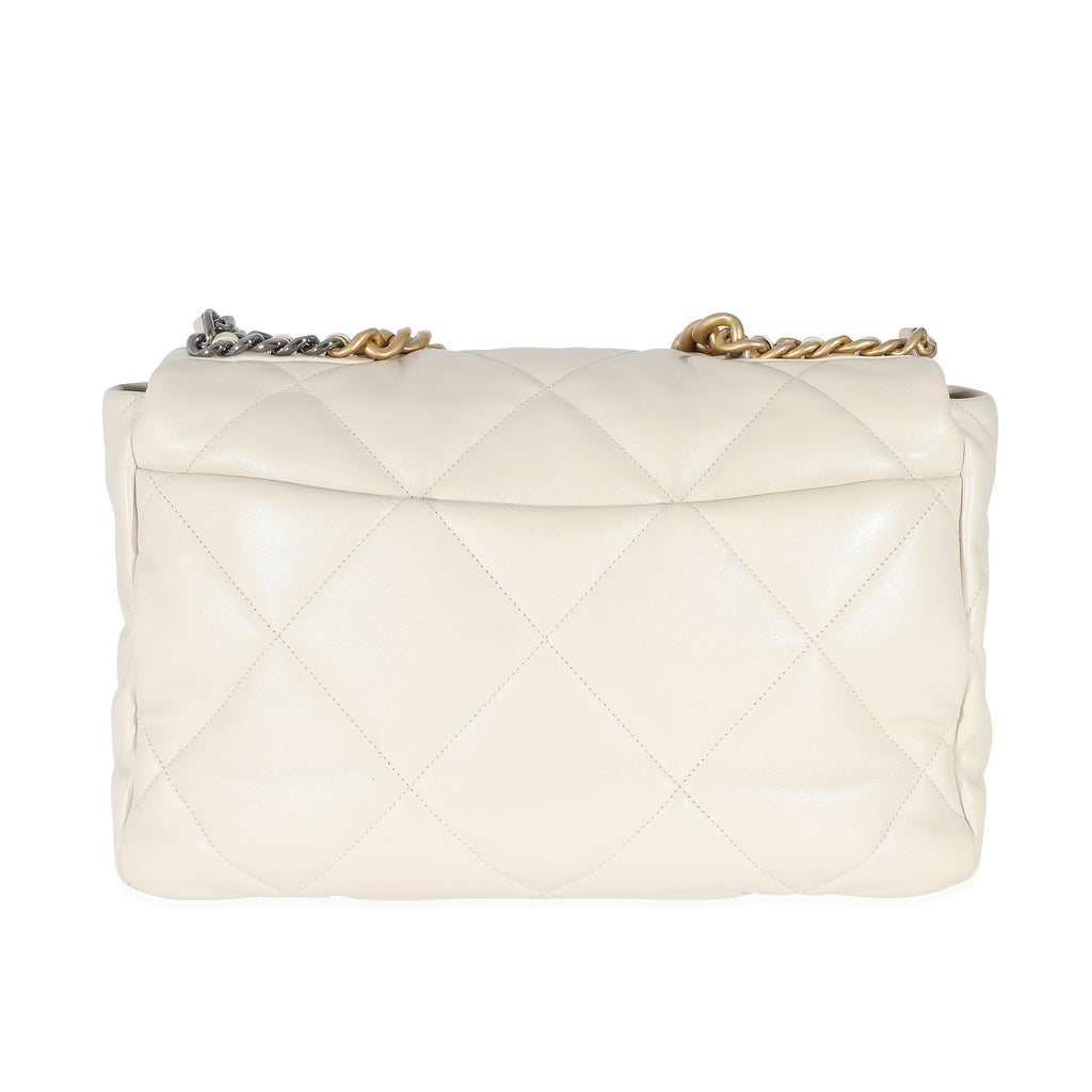 Chanel Ivory Shiny Quilted Lambskin Maxi Chanel 19 Flap Bag
